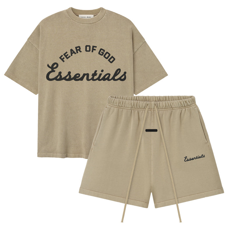 ESSENTIALS SS26 Training 90s Faded Dune — Tee & Shorts