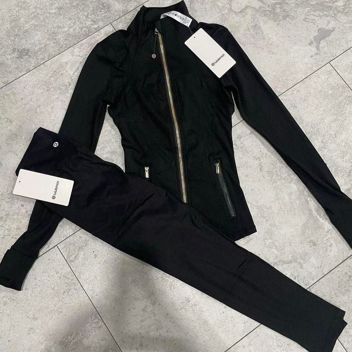 Black and Gold Lululemon Leggings Set