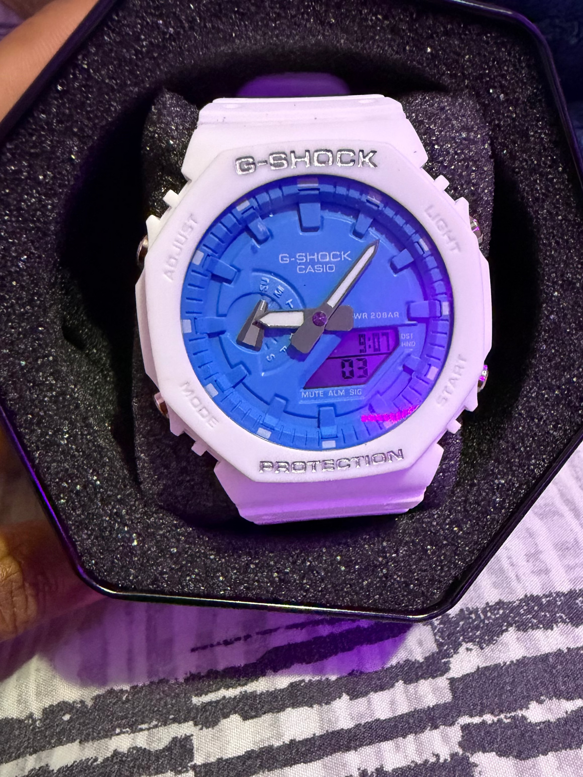 White G-Shock Blue Face